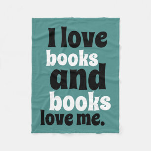 I Love Books Fleece Blanket (blauwgroen & wit) Deken