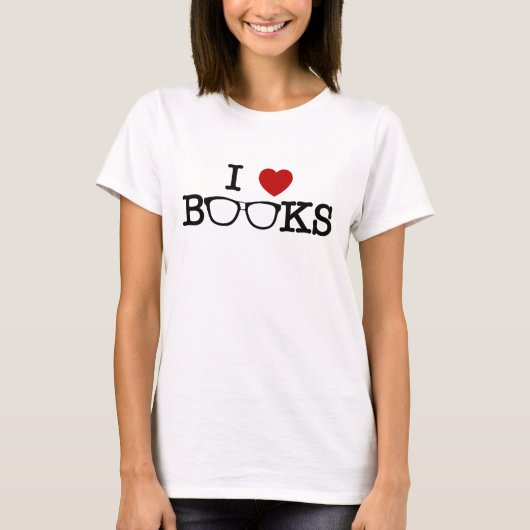 I Love Books T-Shirt (met nerd-bril) (Voorkant)