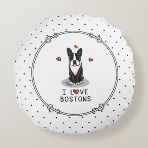 I Love Bostons Boston Terriers (zwart-wit) Rond Kussen