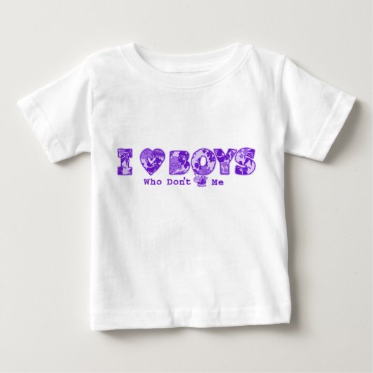 "I Love Boys" Baby T-shirt in Wht T-shirt / Paarse (Voorkant)