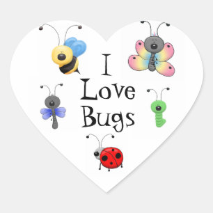I Love Bugs Heart Shaped Sticker
