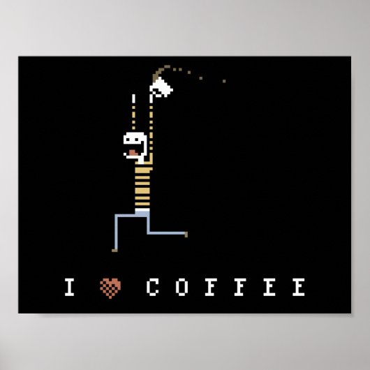 I Love Café Caféine Guy Pixel Art Poster (Devant)