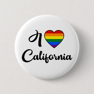 I Love California LGBT Rainbow Pride Button