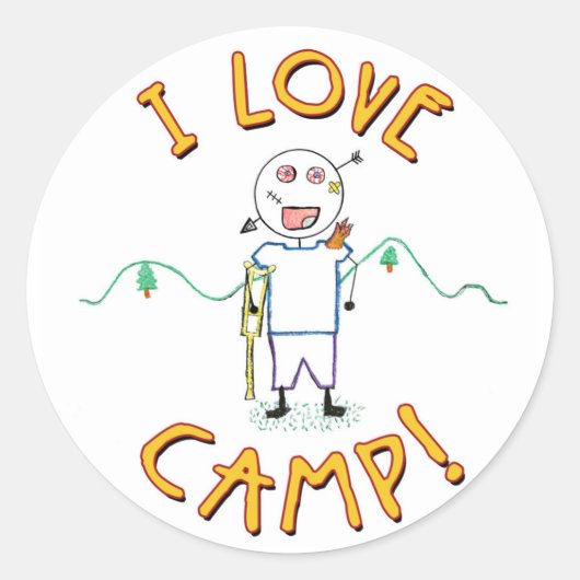 I Love Camp - Funny Kinder Summer Camp Drawing Ronde Sticker (Voorkant)