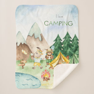 I Love Camping Woodland Animal Kinder Waterverf Sherpa Deken