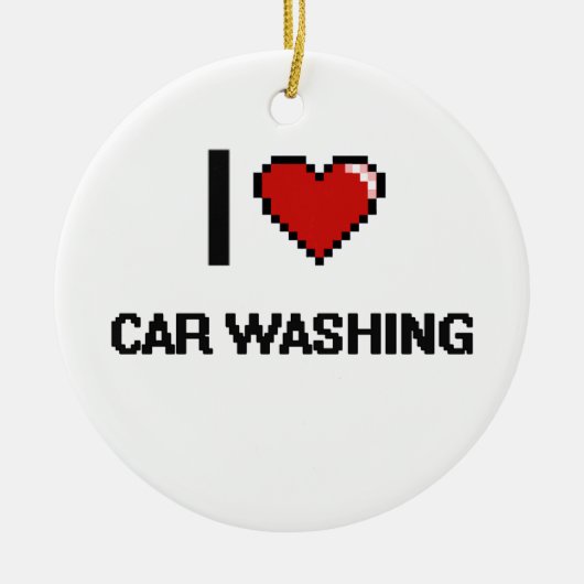 I Love Car Washing Digital Retro Design Keramisch Ornament (Voorkant)