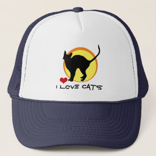 I Love Cats & Black Cat, red hart/silhouette Trucker Pet
