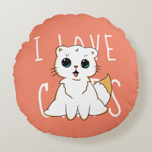 I Love Cats - Colorful Round Pillow Rond Kussen