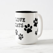 I Love Cats Pawprints Design Coffee Mug (Devant droit)
