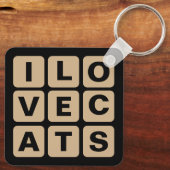 I Love Cats Tan en Black Letter Blocks Button Sleutelhanger (Achterkant)