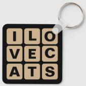 I Love Cats Tan en Black Letter Blocks Button Sleutelhanger (Achterkant)