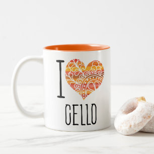 I Love Cello Oranje Mandala Heart Tweekleurige Koffiemok