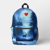 I Love Christmas Blue Winter Reindeer Bedrukte Rugzak (Voorkant)