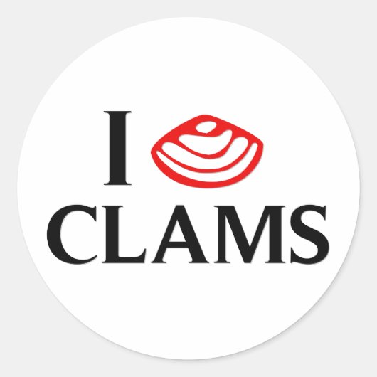 I Love Clams Ronde Sticker (Voorkant)