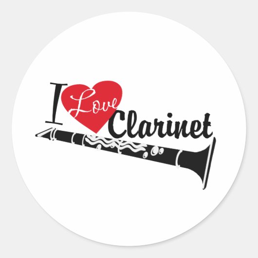 I Love Clarinet Ronde Sticker (Voorkant)