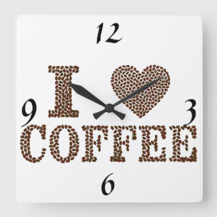 I Love Coffee Clock Vierkante Klok
