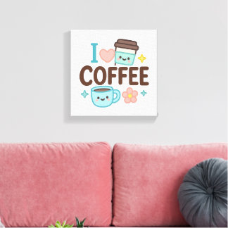 I Love Coffee Cute Kawaii Sticker – Adorable Coffe Canvas Afdruk