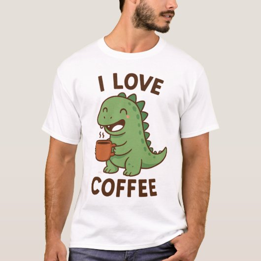 I Love Coffee Dinosaur Funny Men’s T-Shirt (Devant)