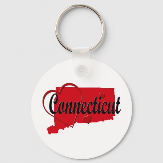 I Love Connecticut Hearts Map Sleutelhanger (Voorkant)