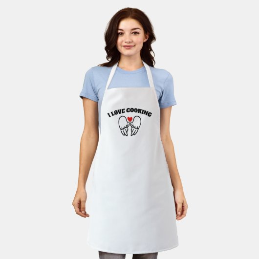 "I Love Cooking" Cute Angel Wings Apron – Fun Kitc Schort (Gedragen)