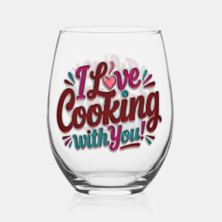 I love cooking with you printed apron wijnglas zonder voet