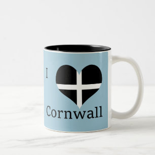 I Love Cornwall Kernow St Piran Flag Heart Design Tweekleurige Koffiemok
