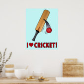 I Love Cricket Bat and Ball Poster (Keuken)