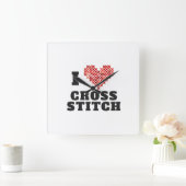 I Love Cross Stitch Vierkante Klok (Huis)