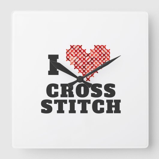 I Love Cross Stitch Vierkante Klok (Voorkant)