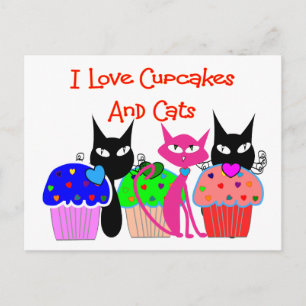 "I love cupcakes and cats" — Cupcake Lovers Gifts Briefkaart