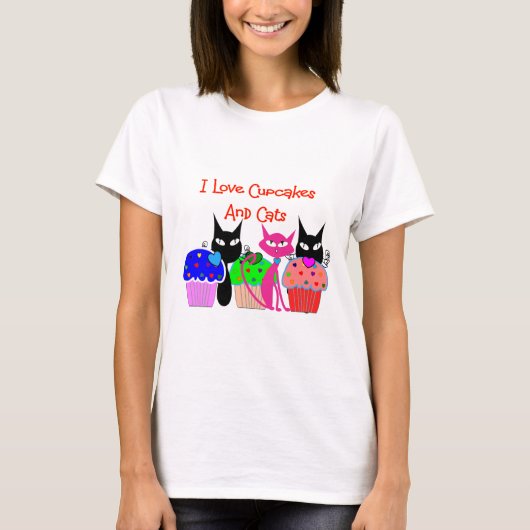 "I love cupcakes and cats" — Cupcake Lovers Gifts T-shirt (Voorkant)