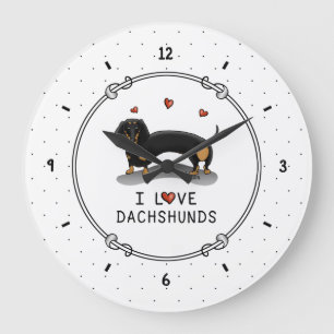 I Love Dachshunds Dachsies (zwart en tan) Cute Grote Klok