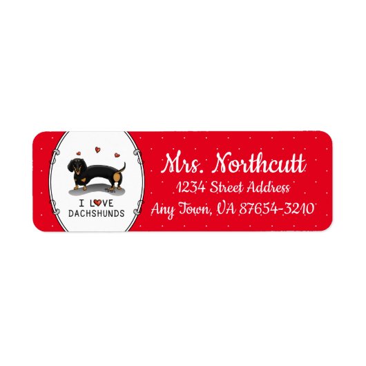 I Love Dachshunds (zwart en tan) Cute dog Etiket (Voorkant)