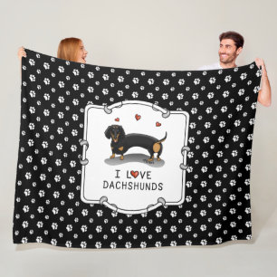 I Love Dachshunds (zwart en tan) Cute dog Fleece Deken
