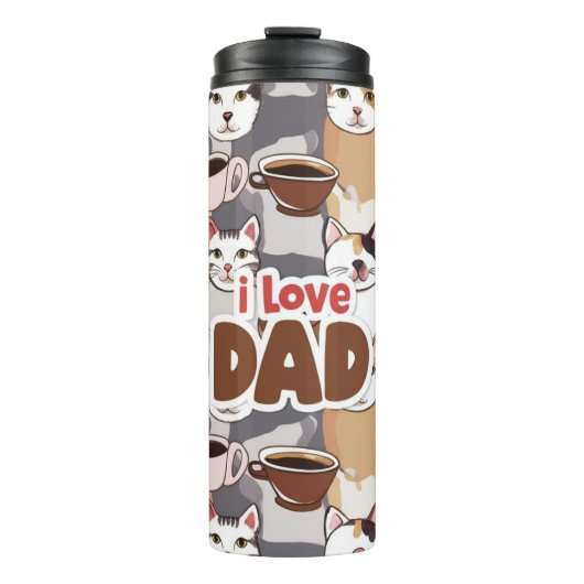 "I Love Dad" Cat & Coffee Seamless Pattern - Fathe Thermosbeker (Voorkant)