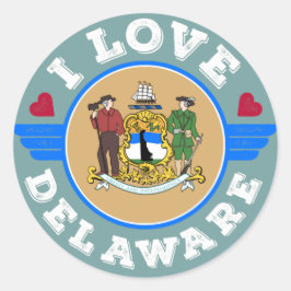 I Love Delaware State Map and Flag Ronde Sticker