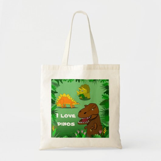 I Love Dinos Dinosaurs Cute Reused Canvas tas (Voorkant)