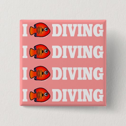 I Love Diving Vierkante Button 5,1 Cm (Voorkant)