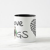 I Love Dogs Pug Cartoon and Heart Mok (Midden)