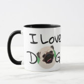 I Love Dogs Pug Cartoon and Heart Mok (Links)