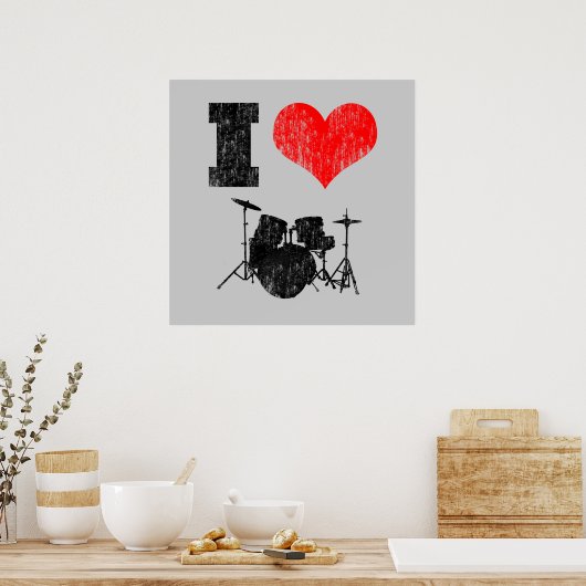 I Love Drums Distressed Poster (Cuisine)