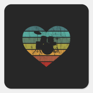 I Love Drums Retro Heart Vierkante Sticker