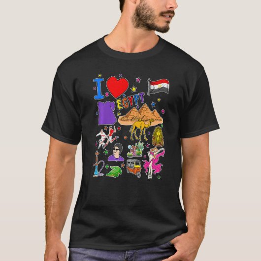 I love Egypt Hand drawn Egyptian Landmarks flag an T-shirt (Voorkant)