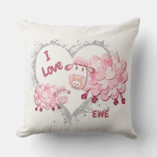I Love Ewe Pink Cushion Kussen (Voorkant)