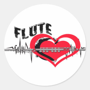 I Love Flute Heart Ronde Sticker
