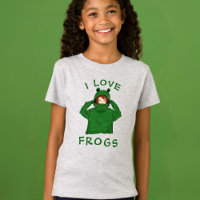 I Love Frogs Cute Girl in Green Frog Hoodie