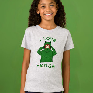 I Love Frogs Cute Girl in Green Frog Hoodie T-shirt