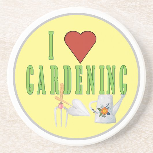 I Love Gardening Illustrated Text Zandsteen Onderzetter (Voorkant)