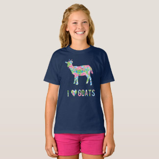 I Love Goats Colorful Floral Pattern T-shirt
