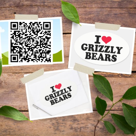 I Love Grizzly Beren Ovale Sticker